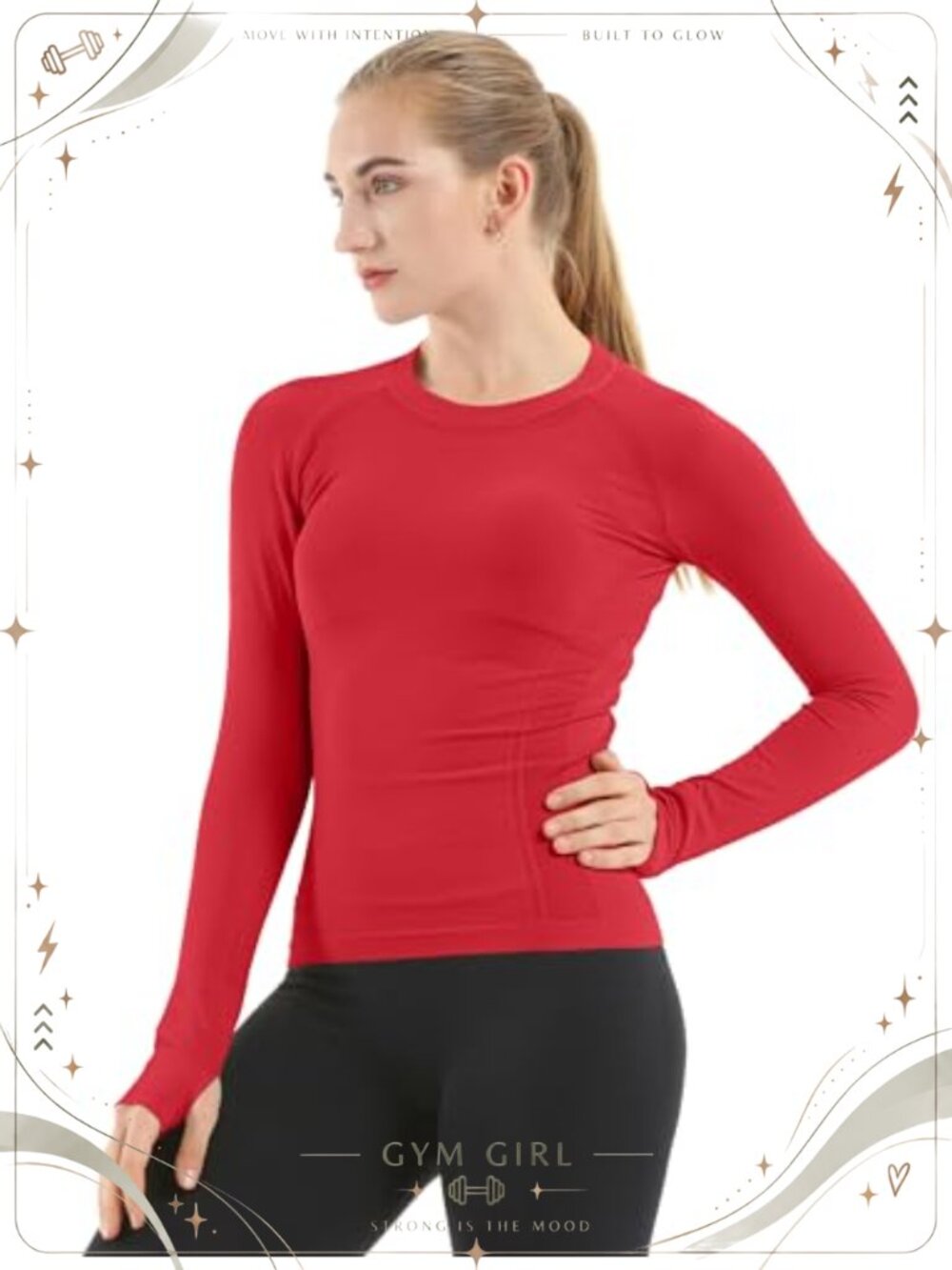 Seamless Workout Top Long Sleeve Yoga Running Shirt Thumb Holes Slim Fit